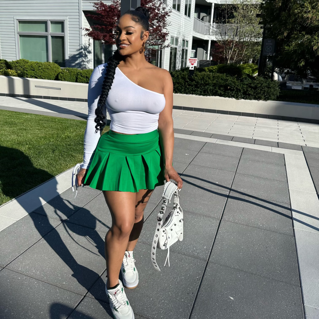 Gray top green skirt best sale